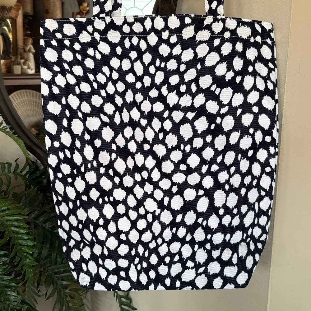 Brand New Tory Burch Ella Logo Navy Snow Leopard Canvas Tote Bag Office Laptop